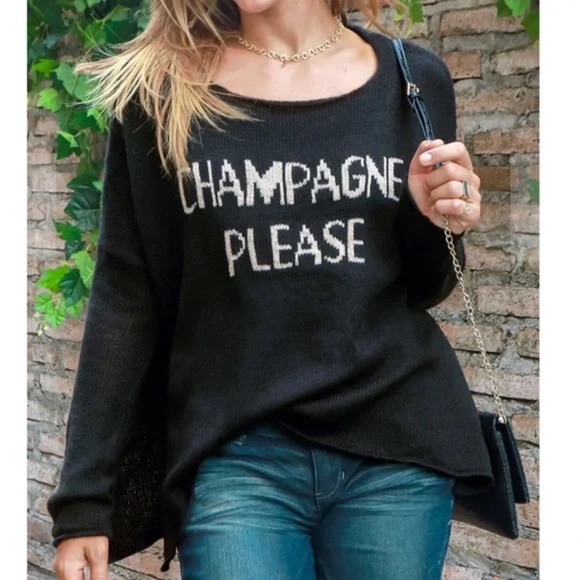 Cozy Black Champagne Please Look Fit Graphic Sweater Top - Picture 4 of 5
